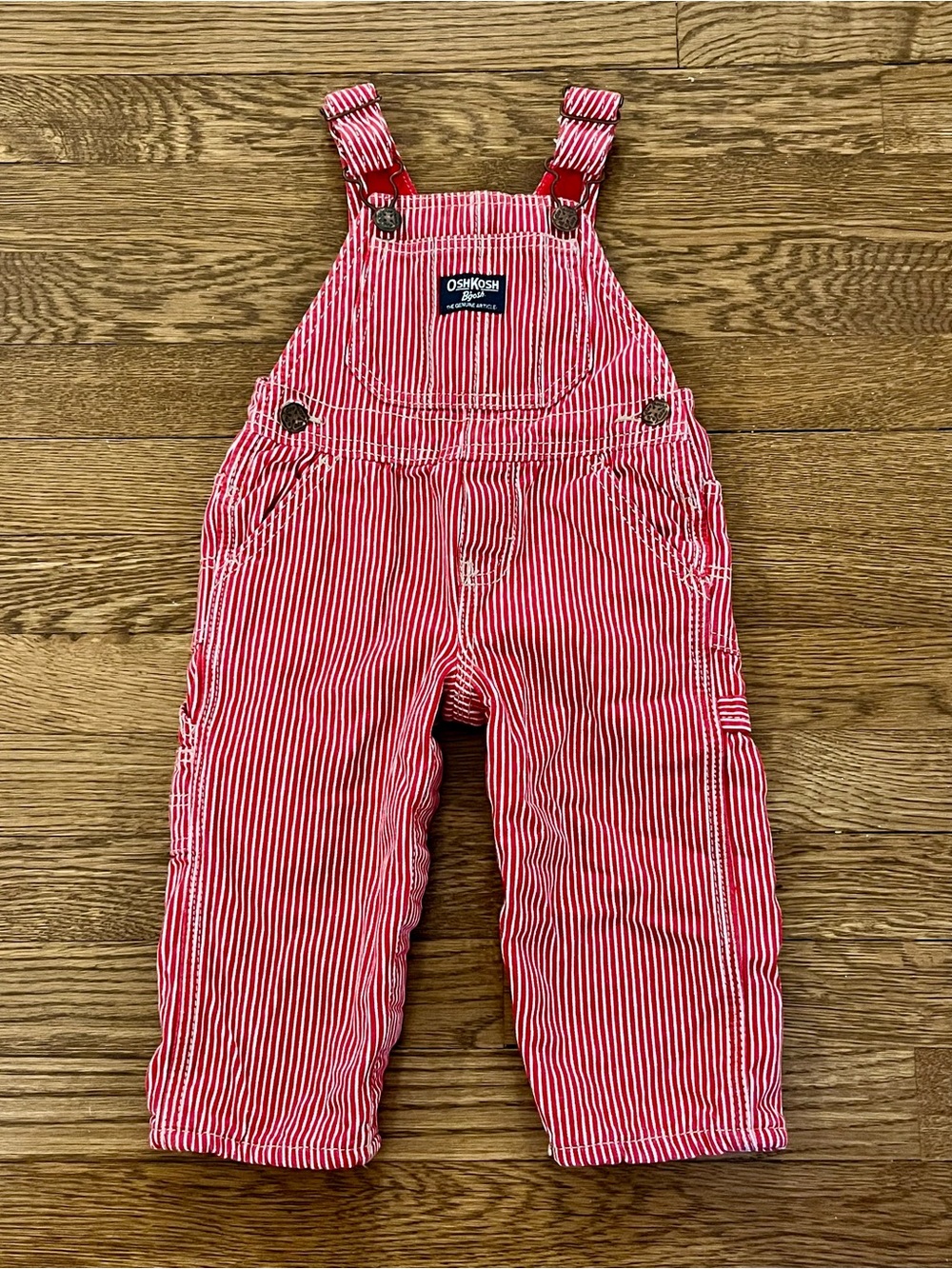 Vintage Oshkosh Red Stripe Long Overalls Boys 18M